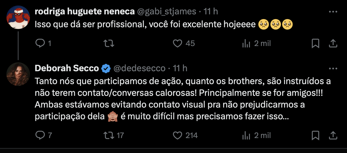 Deborah Secco explica dificuldade para ignorar Vitória Strada no BBB25 Deborah Secco explica dificuldade para ignorar Vitória Strada no BBB25
