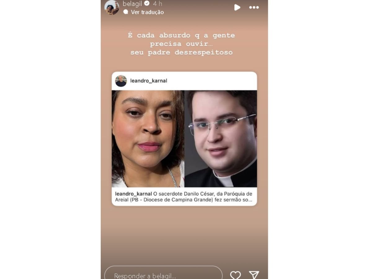 Bela Gil reage após fala preconceituosa de padre sobre Preta Gil: “Desrespeitoso” Bela Gil reage após fala preconceituosa de padre sobre Preta Gil: “Desrespeitoso”