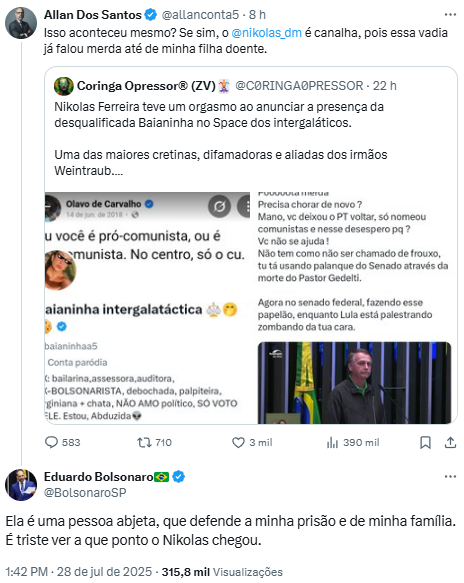 “É triste ver a que ponto chegou”: Eduardo rompe com Nikolas após atrito em rede social “É triste ver a que ponto chegou”: Eduardo rompe com Nikolas após atrito em rede social