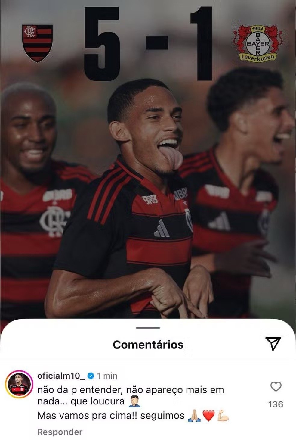 Matheus Gonçalves reclama de ausência em post do Flamengo após vitória contra clube alemão Matheus Gonçalves reclama de ausência em post do Flamengo após vitória contra clube alemão