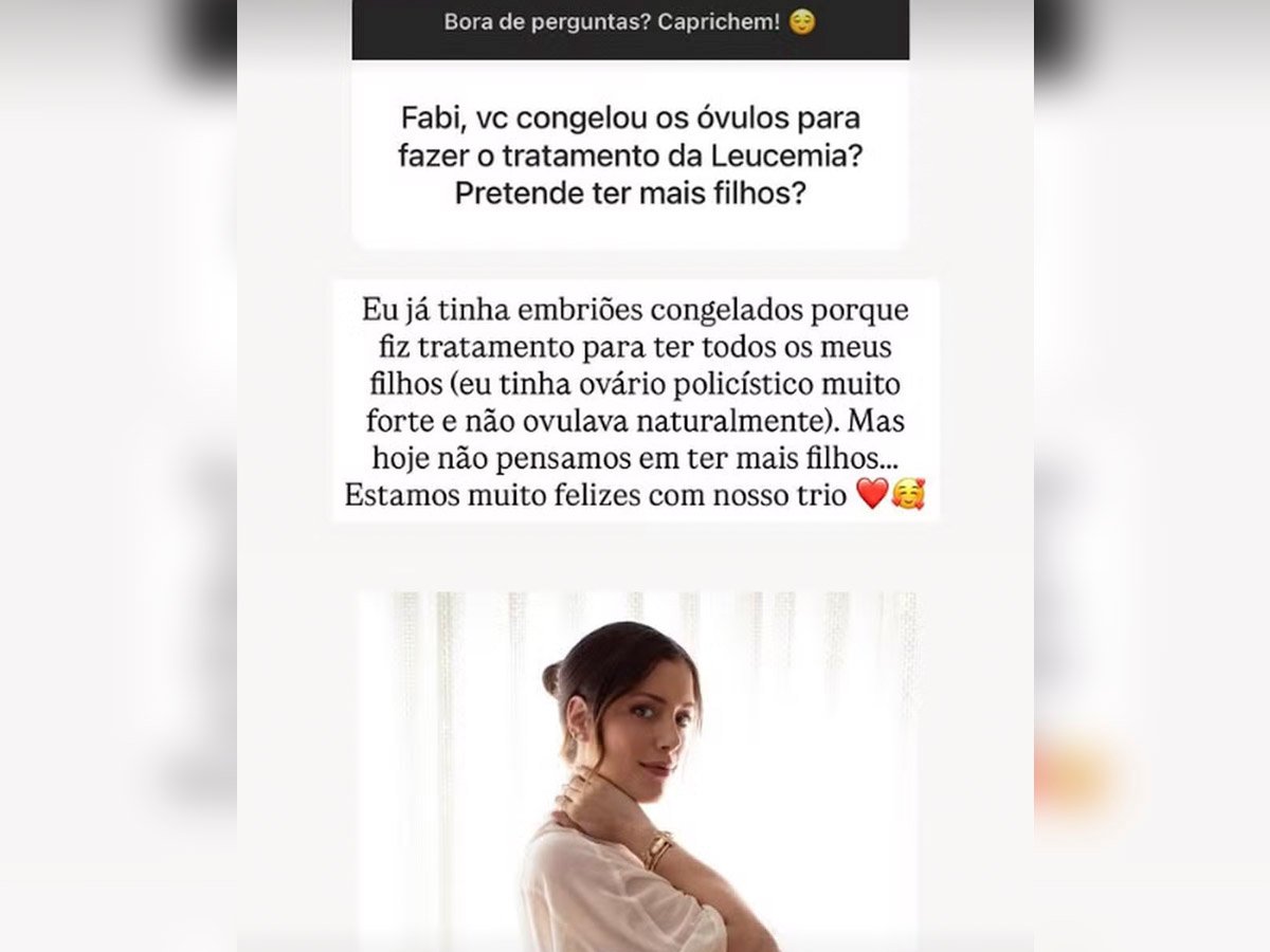 Após câncer, Fabiana Justus descarta possibilidade de ter novos filhos: “Estamos felizes” Após câncer, Fabiana Justus descarta possibilidade de ter novos filhos: “Estamos felizes”