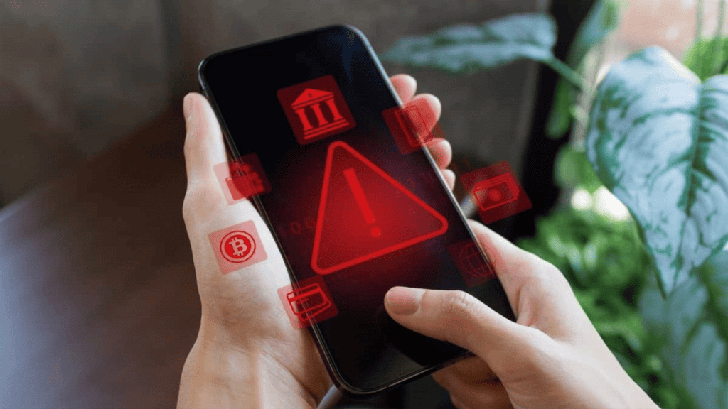 Pessoa utilizando celular com malware