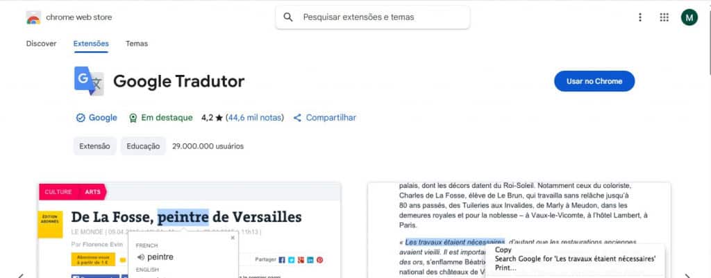 Extensão Google Tradutor