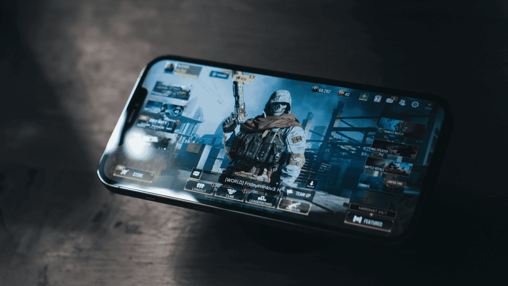 imagem mostra uma cena de um jogo de tiro em um smatphone gamer